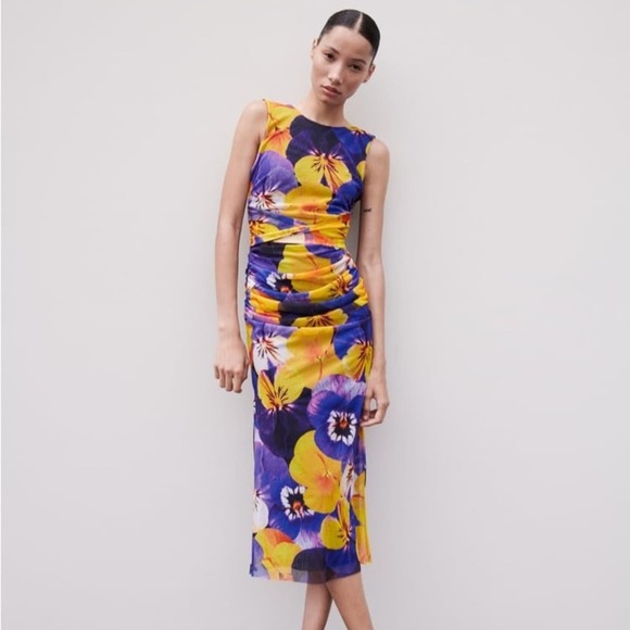 ZARA OPEN BACK PRINTED TULLE DRES - Picture 5 of 11
